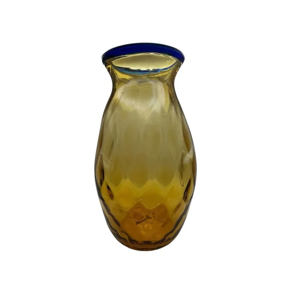 Blenko Vase Optic Glass Wheat Cobalt Vintage Possibly Hank Adams 10.5 X 5.5 X 4